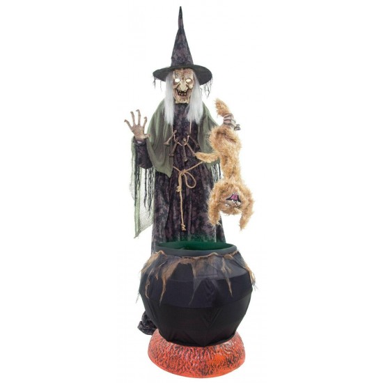 Life Size ANIMATED CAT-TASTROPHE WITCH Halloween Haunted House Prop Decoration