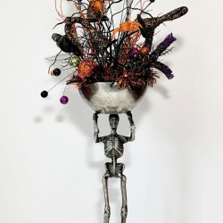 TALL SKELETON BOWL CENTERPIECE HALLOWEEN PARTY DECORATION ARRANGEMENT 33” TALL