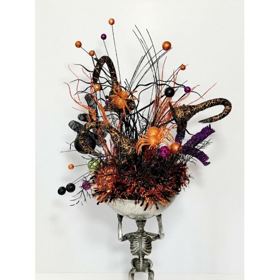 TALL SKELETON BOWL CENTERPIECE HALLOWEEN PARTY DECORATION ARRANGEMENT 33” TALL