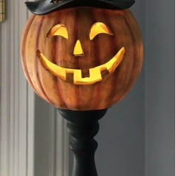 Pumpkin-Head Jack-O-Lantern LED Light Up Pedestal Lamp Halloween Huge 20