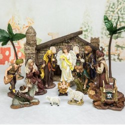 16 Pc Indoor Polyresin Hand-Painted Centerpiece Nativity Set Christmas Decor