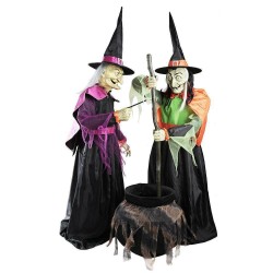 ANIMATED Wicked CAULDRON Witches halloween Yard MOVING STICK LIGHT UP TALKING