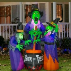 Home Accents 6 Ft LED Fire and Ice Cauldron Witches Trio Inflatable New