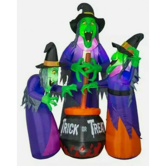 Home Accents 6 Ft LED Fire and Ice Cauldron Witches Trio Inflatable New