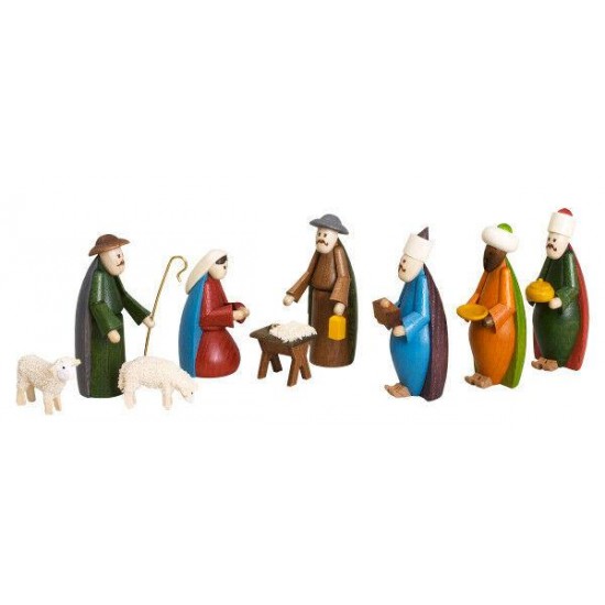 Nativity Scene Figures - Colourful Complete (9 Pieces) 2 3/16in Carolers New