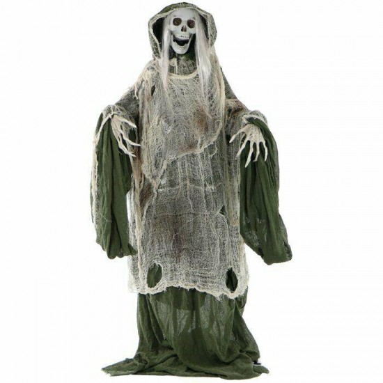 Animated Moaning Skeleton Prop Moving Head Figurine Halloween Outdoor Decor LED