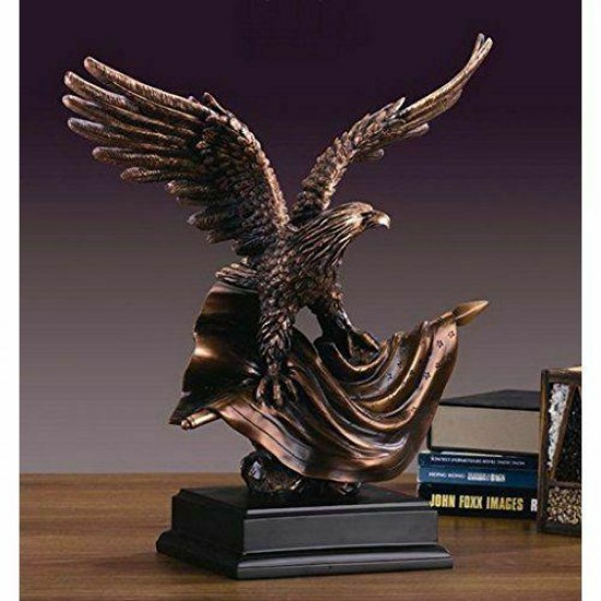 Marian Imports F51127 Eagle With Flag Bronze Plated Resin Sculpture