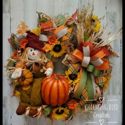 Scarecrow Wreath, Fall Wreath, Sunflower Wreath, Fall Decor, Thanksgiving Wreath