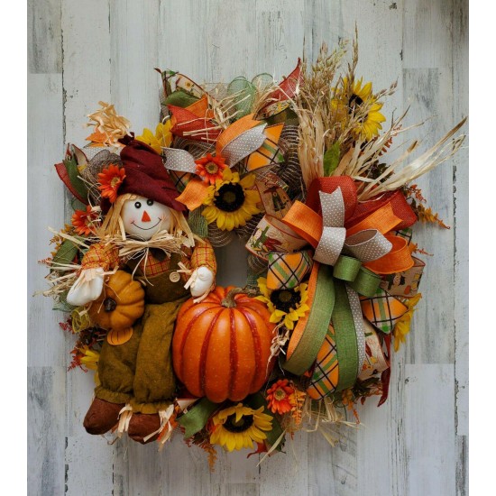 Scarecrow Wreath, Fall Wreath, Sunflower Wreath, Fall Decor, Thanksgiving Wreath