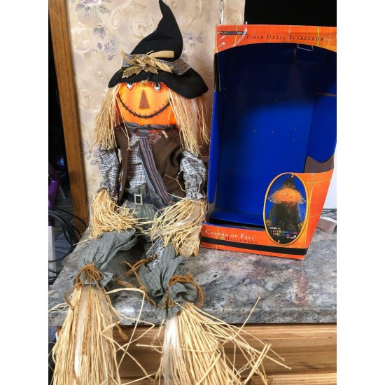 54” Fiber Optic Scarecrow Pumpkin Witch Hat JOL Fall Hay Halloween Trendmasters