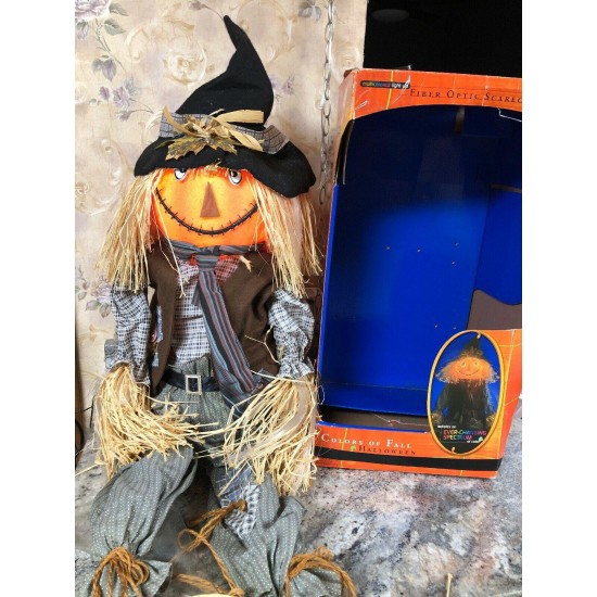 54” Fiber Optic Scarecrow Pumpkin Witch Hat JOL Fall Hay Halloween Trendmasters