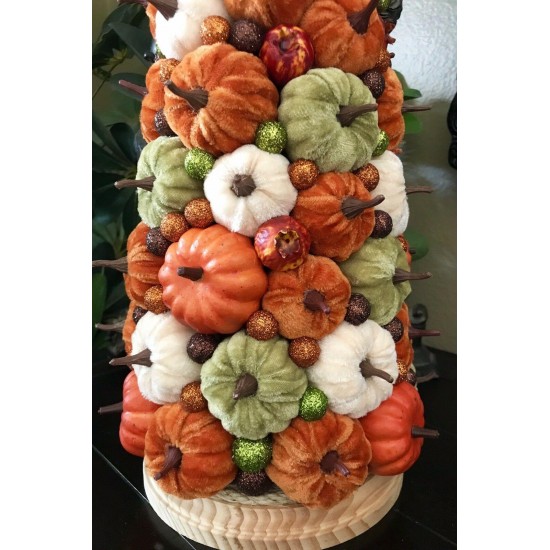 NEW FALL THANKSGIVING HALLOWEEN VELVET PUMPKINS 17” TREE CENTERPIECE TABLE DECOR