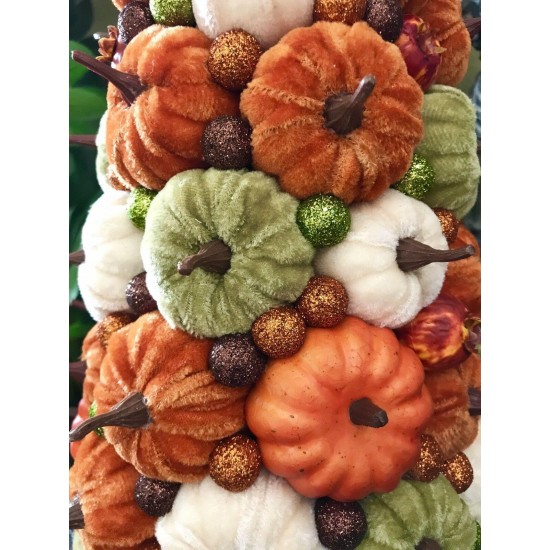 NEW FALL THANKSGIVING HALLOWEEN VELVET PUMPKINS 17” TREE CENTERPIECE TABLE DECOR