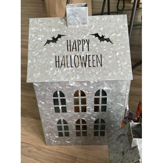 Martha Stewart Galvanized Haunted House Halloween Light Up Set Of Three Chic