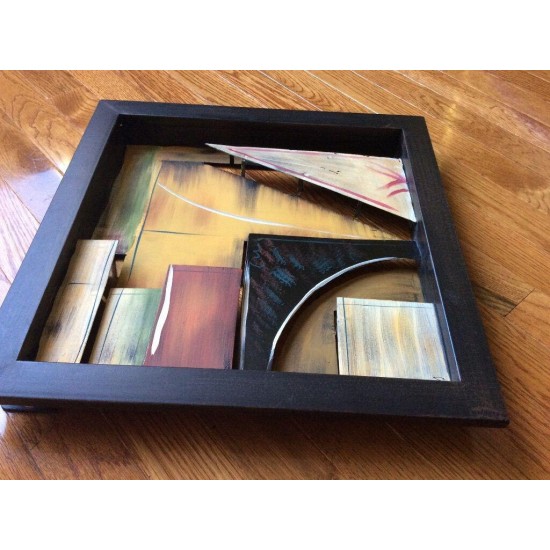 Art Deco Style Solid Metal Abstract 3D Modernist Nautical 16” painting framed