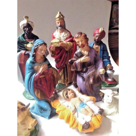 Vintage LARGE 14-Piece Lighted Musical Nativity Scene Creche Italy Silent Night