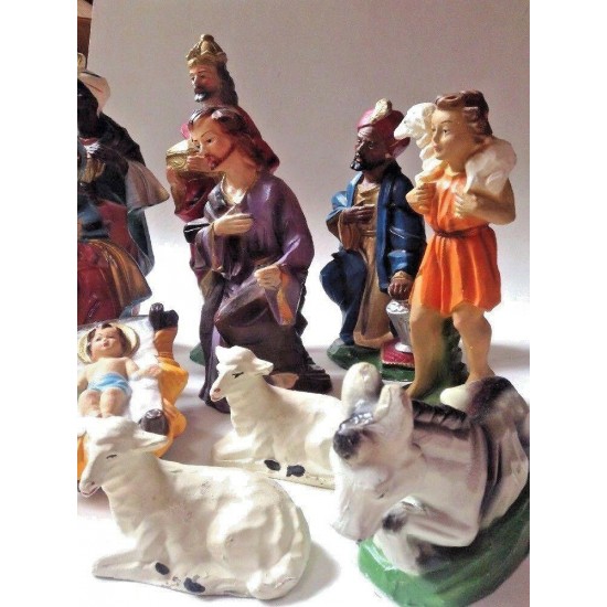 Vintage LARGE 14-Piece Lighted Musical Nativity Scene Creche Italy Silent Night