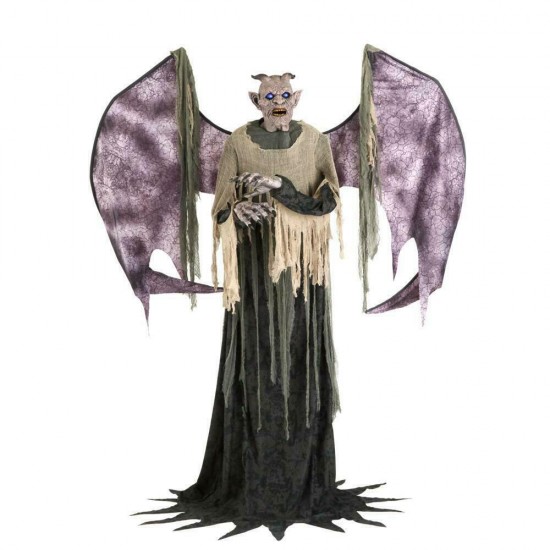 7.5 Ft Animated Life Size Winged Demon Scary Spooky Haunted Halloween Prop Decor