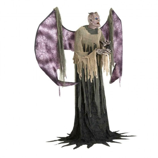 7.5 Ft Animated Life Size Winged Demon Scary Spooky Haunted Halloween Prop Decor