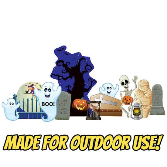 HALLOWEEN GRAVEYARD 13-Piece Plastic OUTDOOR YARD DECOR Standee Standup Set