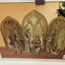 NEW Trimsetter Dillard Nativity w 3 Arch Wood Mirrors Christmas 25