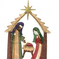 Home Accents Holiday 6FT LED Lighted Burlap Nativity Scene