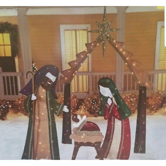 Home Accents Holiday 6FT LED Lighted Burlap Nativity Scene