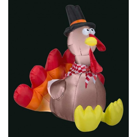 Air Blown Pilgrim Turkey Thanksgiving Self-Inflating LED Lighted Yard Decor 5-Ft