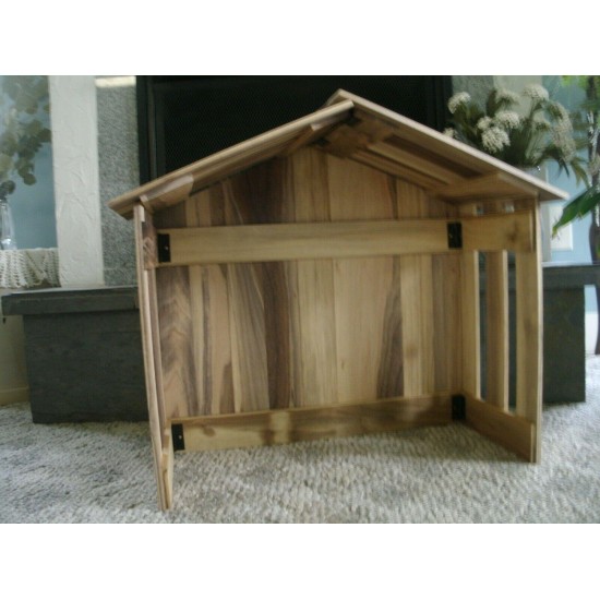 Folding Large Walnut Nativity Stable Christmas Creche Collapsible Shed Compact