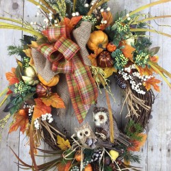 Fall Door Wreath, Fall White SUnflower Wreath, Outdoor Fall Decor, Pumpkin Wreat