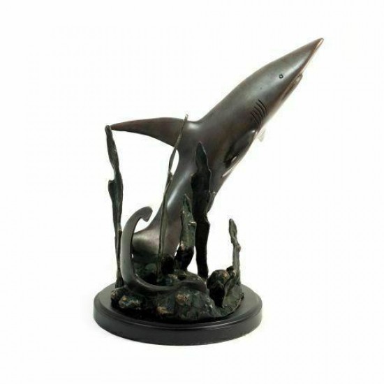 Bronzed Patina Nautical Shark Attack Sculpture