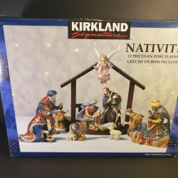 Kirkland Signature 12 Piece Porcelain Nativity Set 75177 with Wood Creche in Box