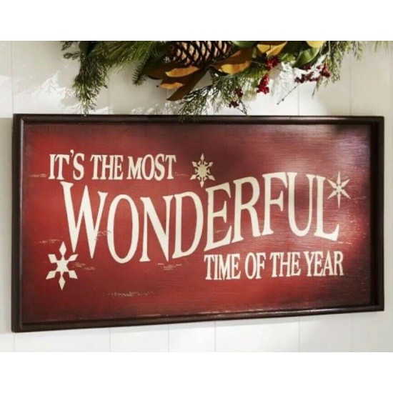 Pottery Barn It's the Most Wonderful Time of the Year Sign - Red Christmas New