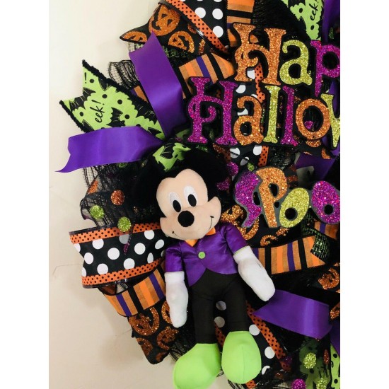 Mickey And Minnie Happy Halloween Wreath, Disney Wreath, Front Door