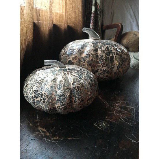 Pottery Barn Glass Mosaic Pumpkin Metallic Thanksgiving Fall Large & Small