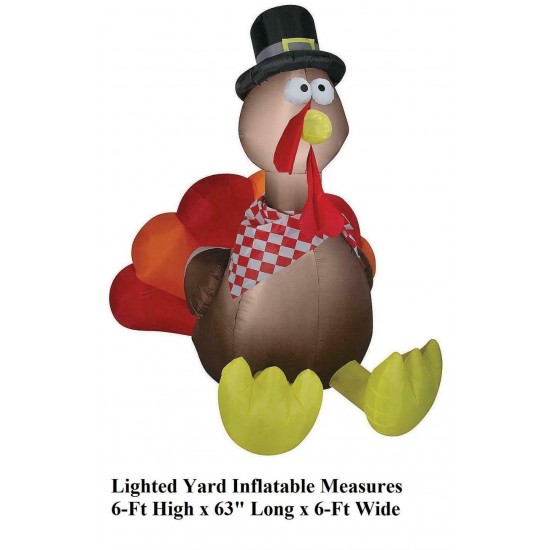 Fat Air Blown Tom Turkey Thanksgiving Self-Inflating LED Lighted Yard Decor 6-Ft