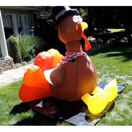 Fat Air Blown Tom Turkey Thanksgiving Self-Inflating LED Lighted Yard Decor 6-Ft