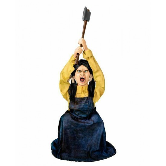 4.3' Murderous Hatchet Girl Motion Activated Animatronic Halloween Decoration