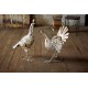 Rustic Metal Turkeys Distressed Antique White Farmhouse Thanksgiving Decor Set/2