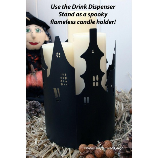 CRATE & BARREL HAUNTED VILLAGE DRINK DISPENSER STAND & TUMBLERS -NWT- BEWITCHING