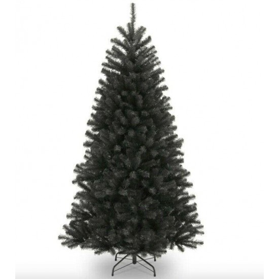 Black Artificial Christmas Spruce Tree Decor Halloween Stand 7.5 Ft. Metal NEW