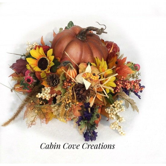 Rustic Pumpkin Fall Floral Arrangement Thanksgiving Centerpiece Custom Design