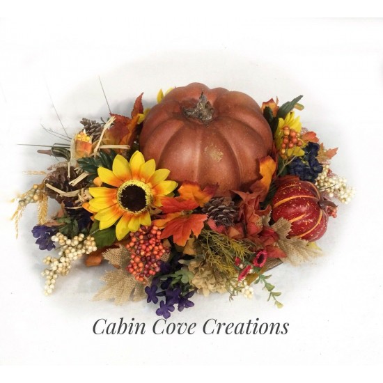 Rustic Pumpkin Fall Floral Arrangement Thanksgiving Centerpiece Custom Design