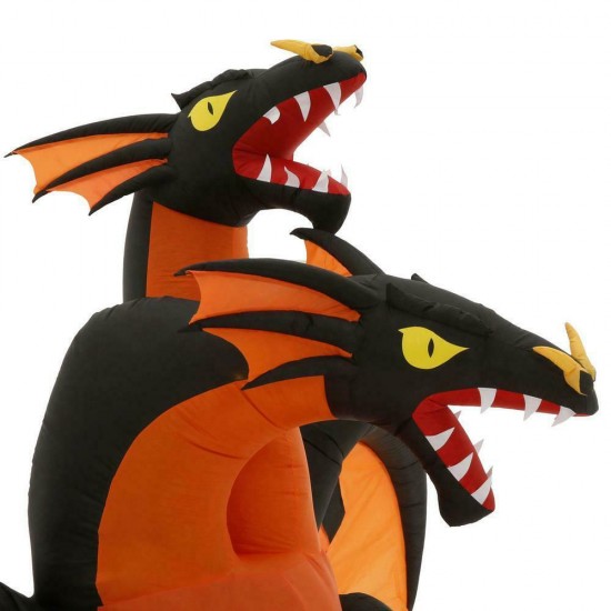 Gemmy Two-Headed Dragon Halloween Inflatable 7.5 ft Fire-Ice Animated Projection