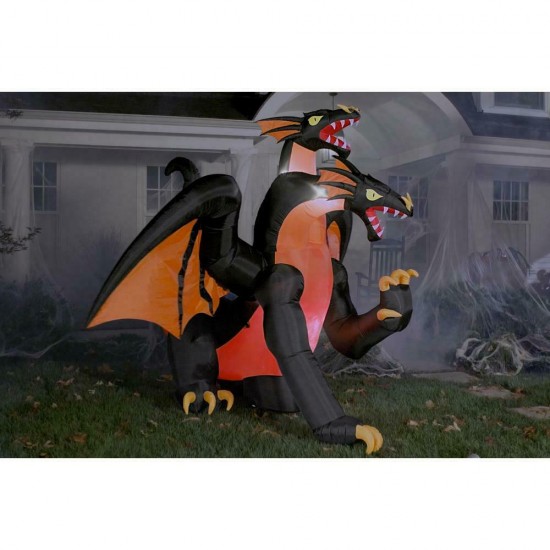 Gemmy Two-Headed Dragon Halloween Inflatable 7.5 ft Fire-Ice Animated Projection