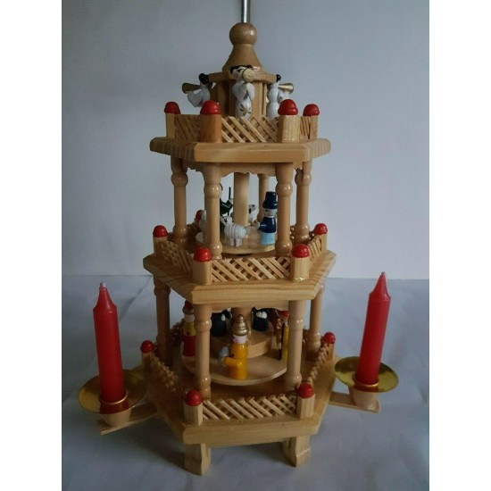 Vintage Erzgebirge Christmas Pyramid Weinachts Wood Tower Nativity BNIB 3 stages