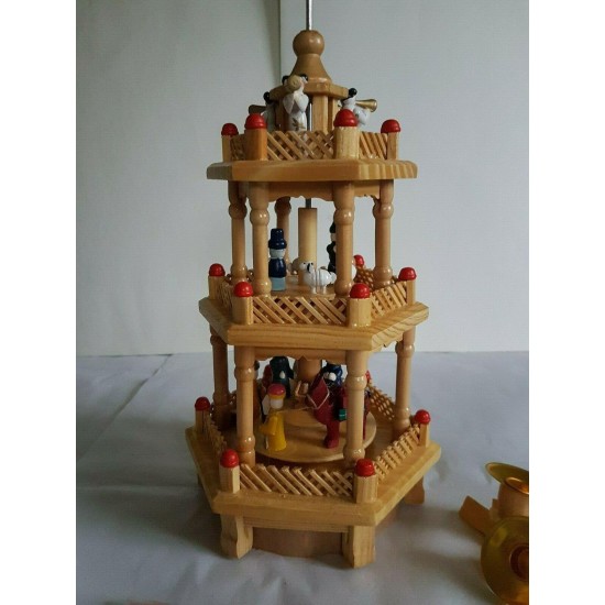 Vintage Erzgebirge Christmas Pyramid Weinachts Wood Tower Nativity BNIB 3 stages