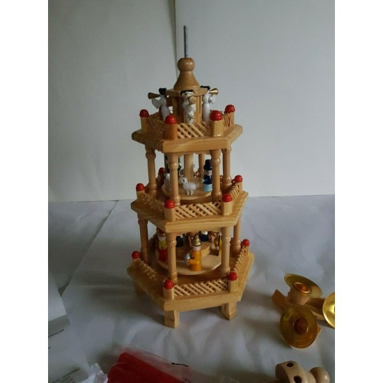 Vintage Erzgebirge Christmas Pyramid Weinachts Wood Tower Nativity BNIB 3 stages