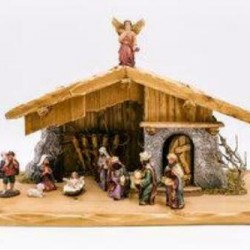 Wood Nativity Scene with 11 Hand Painted Figurines