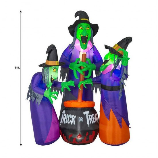 HALLOWEEN INFLATABLE DECOR 6 Ft Witches with Cauldron LED Lights